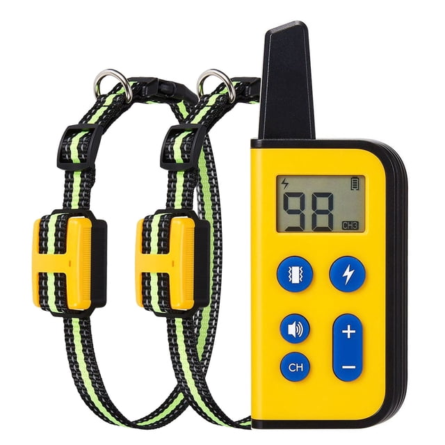 Rechargeable Remote Dog Training Collar with 2 Receivers, IPX7 Waterproof, 1800ft Control Range, Yellow Plastic Anti-Bark Device, Long Battery Life (Receiver 30+ Days, Remote 45 Days Standby), Pet