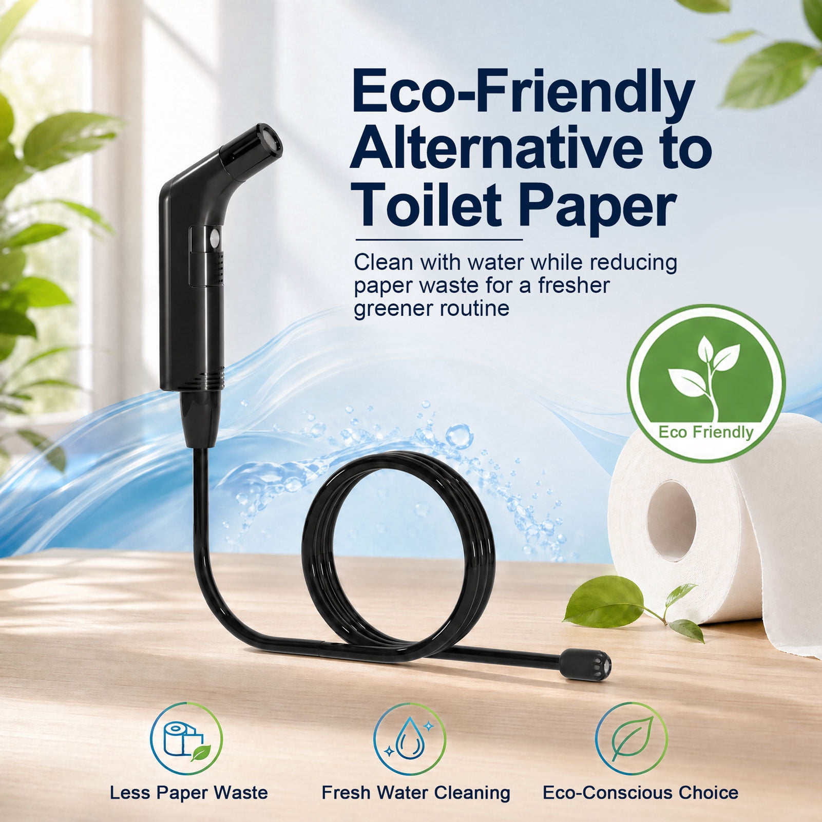 WOWER Rechargeable Portable Bidet with 2 Spray Modes, 800mAh Battery and 2M Hose for Travel, Camping and Postpartum Care