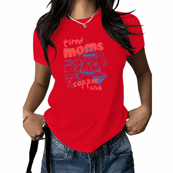 UNISHE Women's Tired Moms Coffee Club Graphic T-Shirt Funny Mom Life Tee Sarcastic Summer White Top
