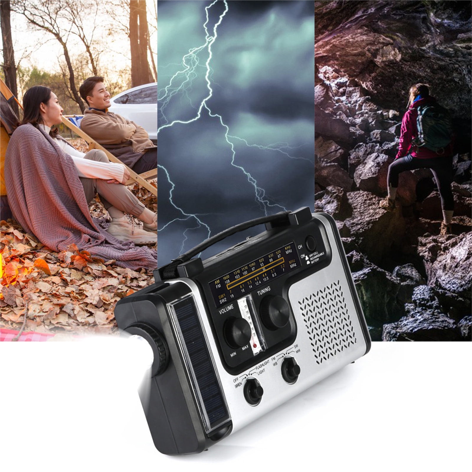 Tiitstoy AM/FM/SW Radio,Solar Hand Crank Portable Survival Emergency Radio,Rechargeable Battery Power Bank USB Cellphone Charger,Camping Flashlight Lantern,SOS Alarm