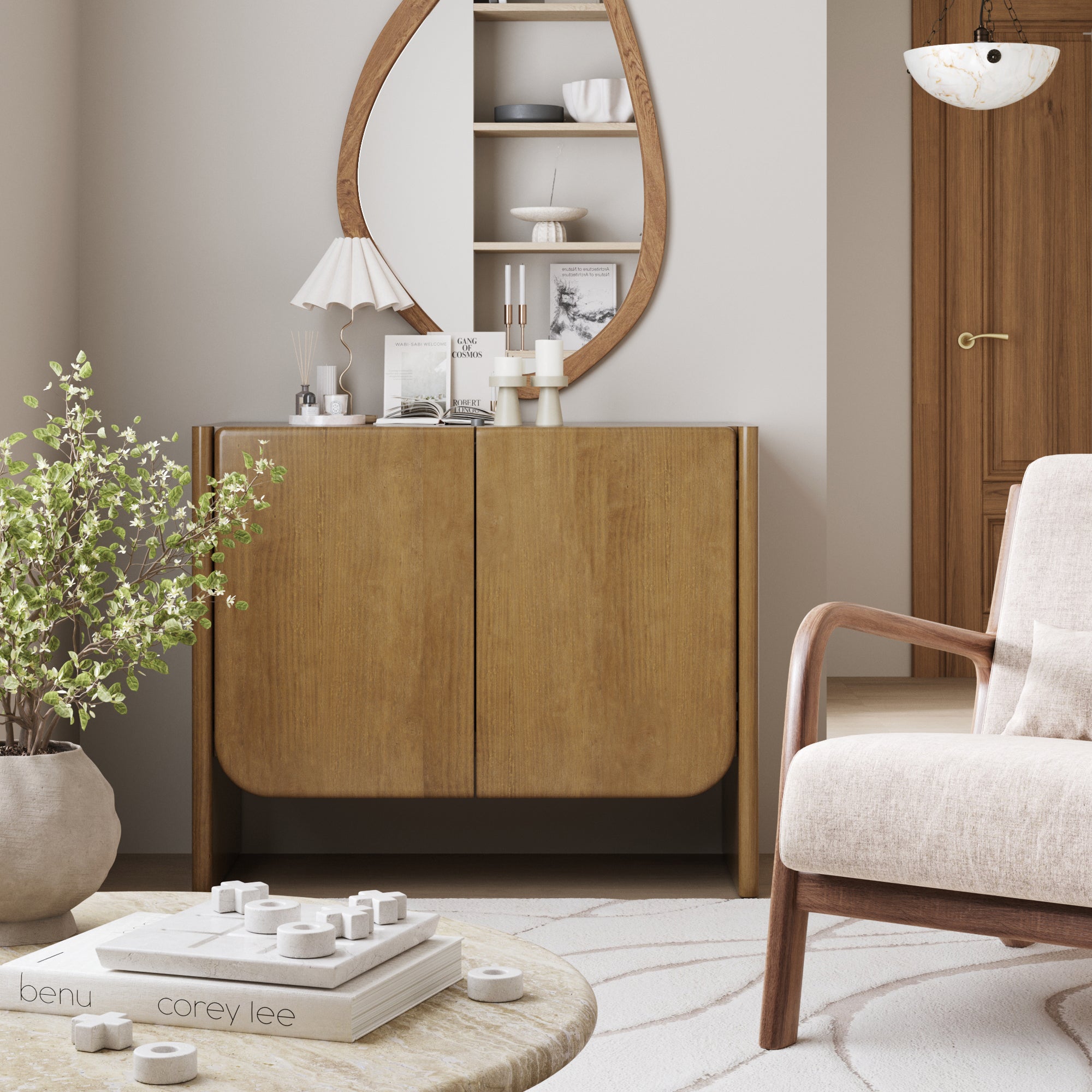 Nathan James Jacala Mid Century Modern Entryway Storage Cabinet with Doors, Living Room Accent Cabinet with Wood Frame, Light Brown