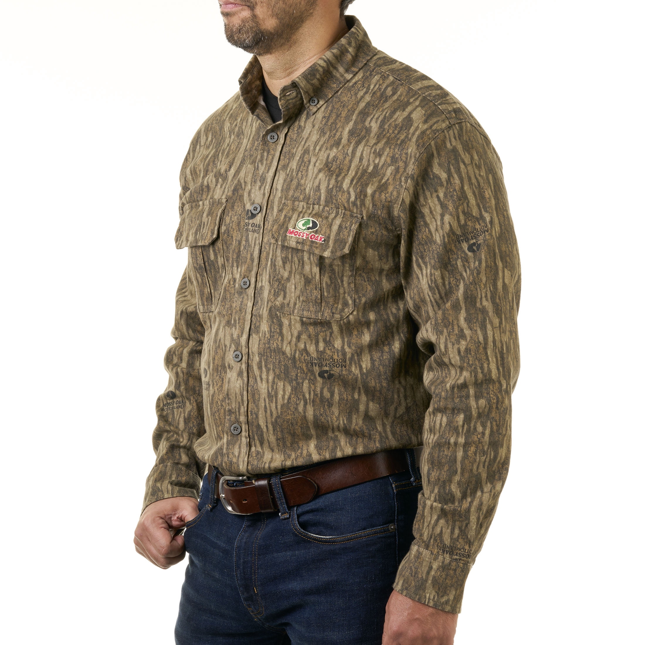 Mossy Oak Bottomland Men's Flex Twill Hunting Shirt, Long Sleeve, Sizes S-3XL