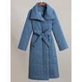 thumbnail image 4 of Women'S Long Quilted Cotton Coats Jackets Long Sleeve Stand Collar Padded Coats Jacket Outerwear with Pockets Blue S, 4 of 9