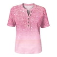 thumbnail image 5 of Abstract Geometric Print Henley Blouse for Women - Short Sleeve V-Neck Button Down Tunic, Casual Loose Fit Summer Top Pink XXL, 5 of 9