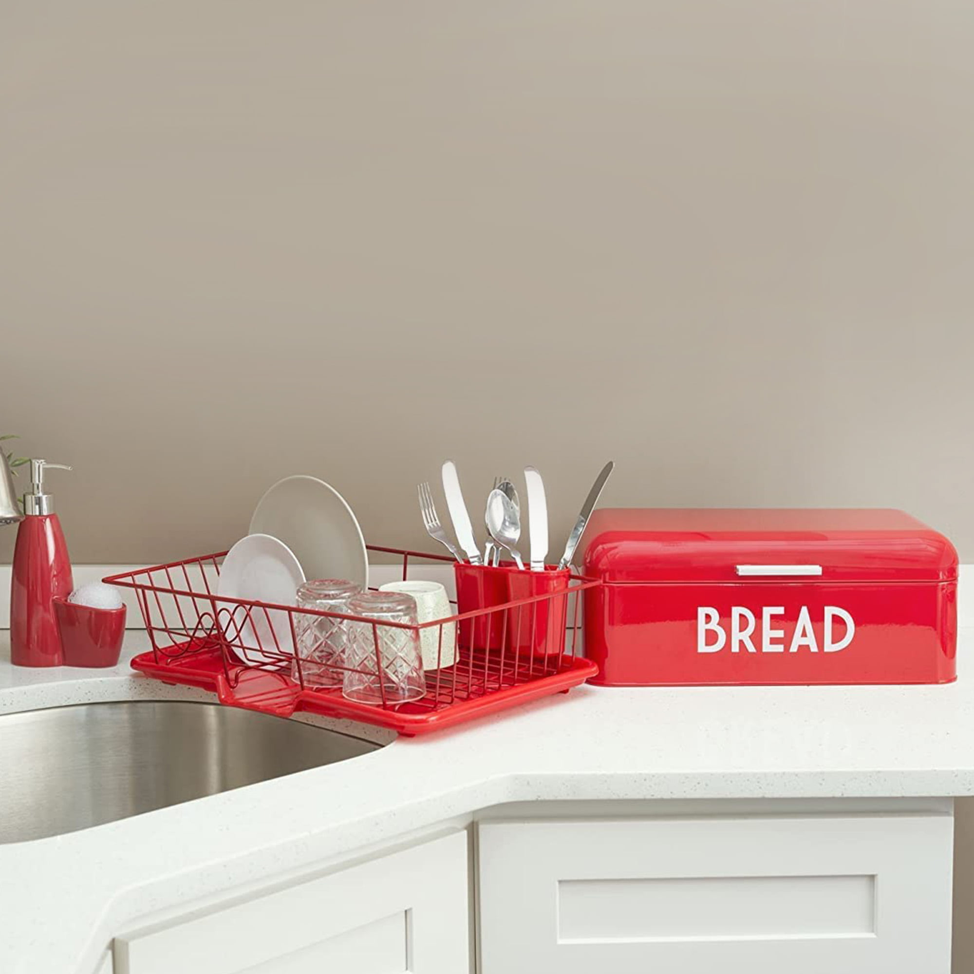 Joey'z 3-Pc Extra Large Dish Drying Rack with Drainboard and Utensil Holder  Set, Red - AliExpress