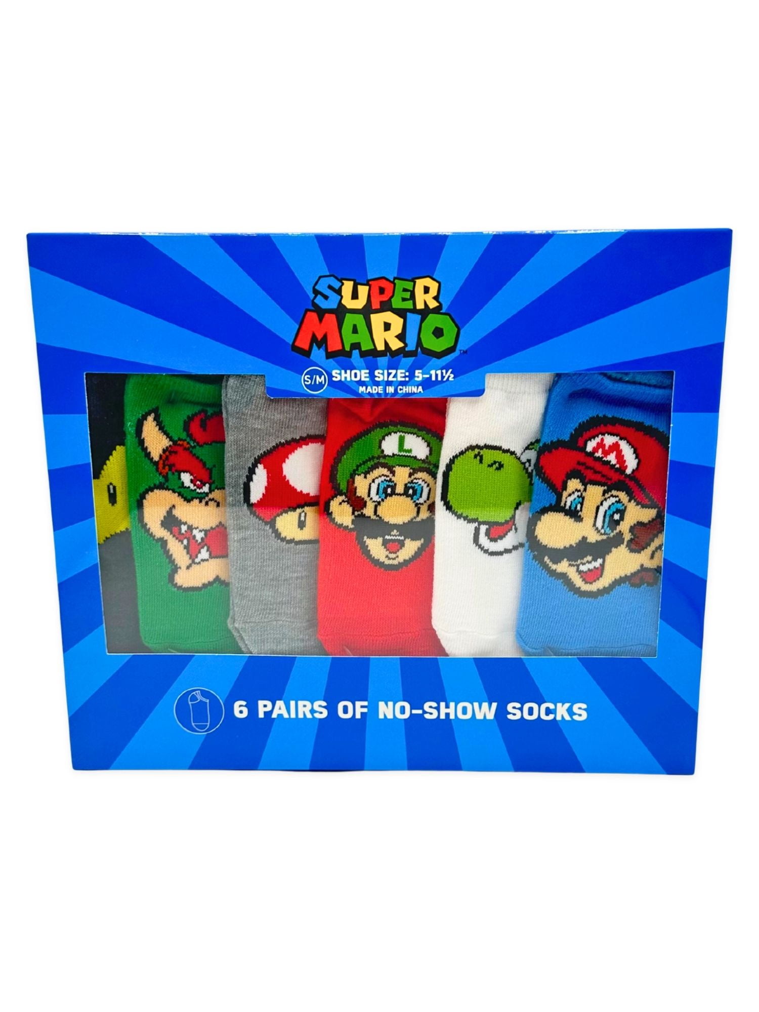 Super Mario Boys No-Show Socks, 6-Pack, Sizes S/M-M/L