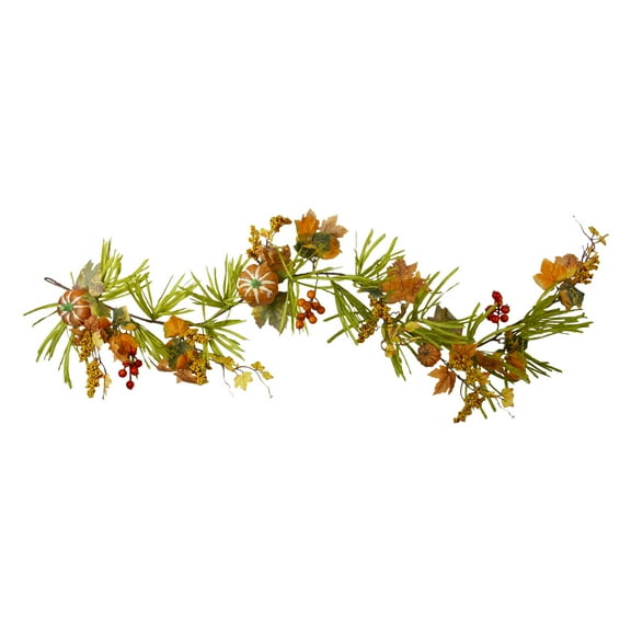 Northlight Mini Pumpkins and Berry Clusters Artificial Fall Harvest Garland - 5' x 10" - Green and