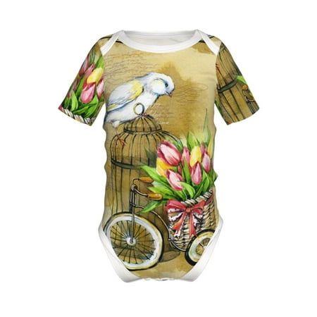 

Lukts Watercolor Canary Bird Print Baby Short Sleeve Romper Onesie for Newborn Baby Boys and Girls-9M