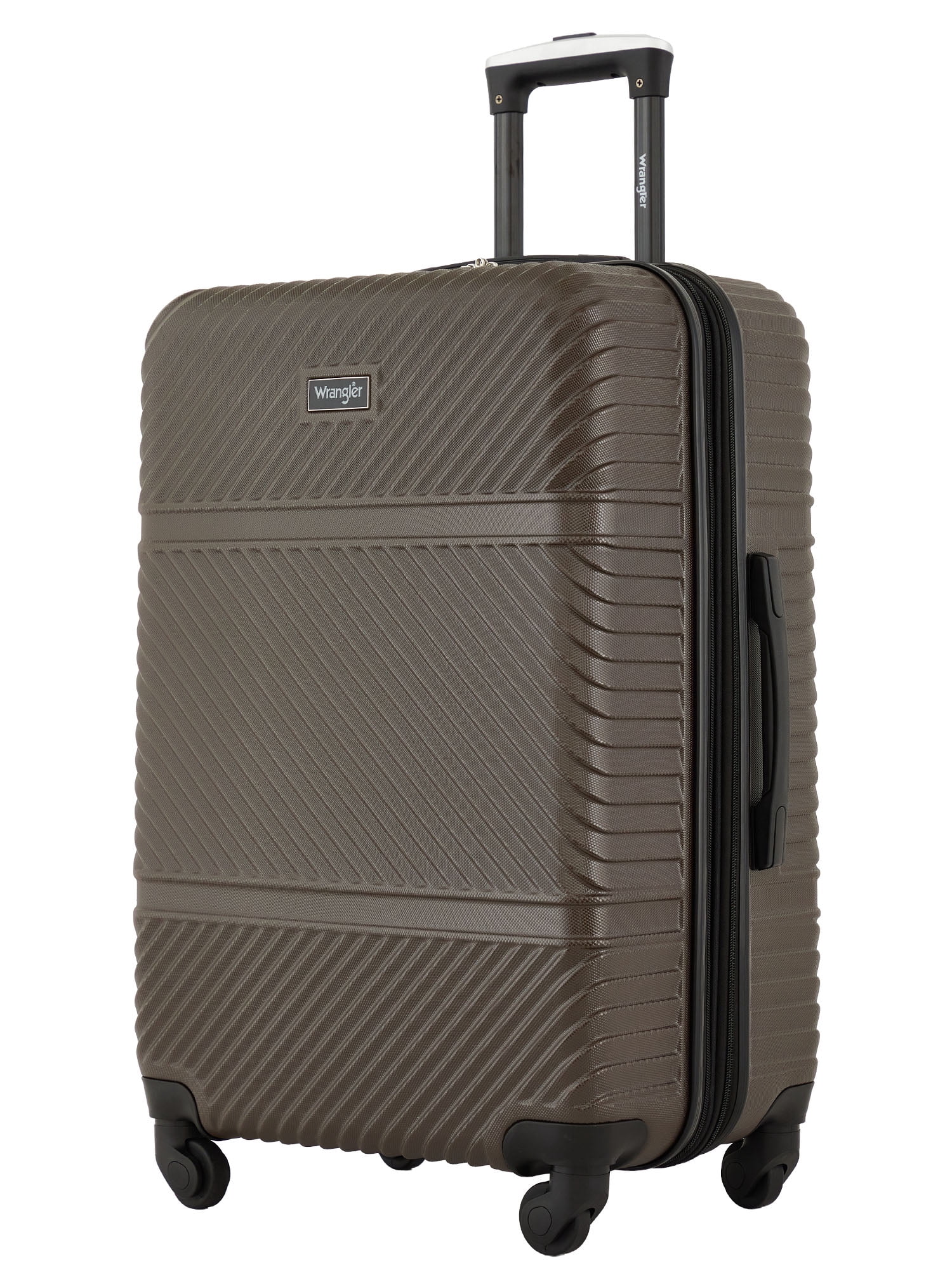 Wrangler 4 Piece Expandable Hardside Spinner Luggage Set with Packing Cubes, Brown