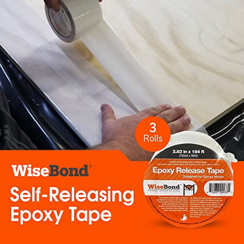 WiseBond 3-Pack Extra Wide Self-Releasing Epoxy Tape for Resin for Molds, River Tables, Heat Resistant, Medium Tack Resin Tape, 2.83 in x 164 ft Each