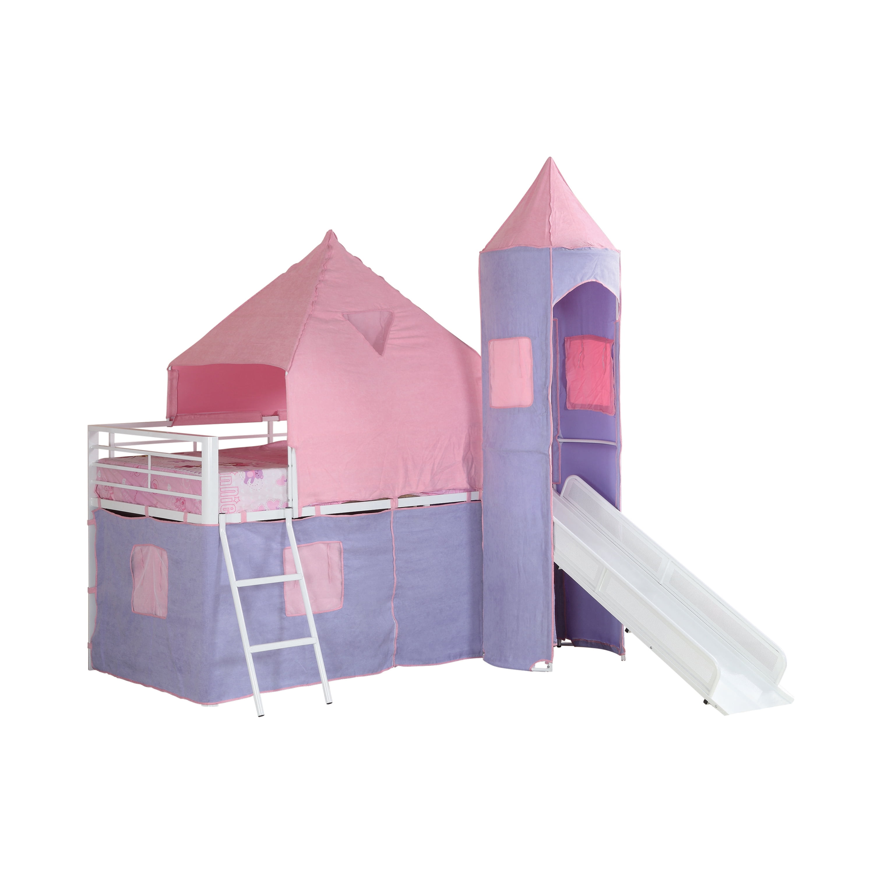 Princess Castle Twin Tent Loft Bed Pink and Perwinkle