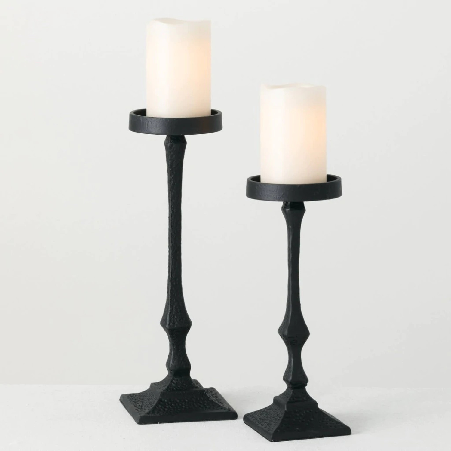 Black Cast Iron Pillar Candle Holder