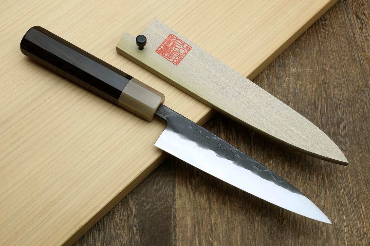 Yoshihiro Kurouchi Stainless Clad High Performance SLD Japanese Petty Utility Knife Ebony Handle (5.3"(135mm) & Saya)