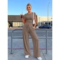 thumbnail image 2 of MLDRA Women’s 2-Piece Lounge Set Workout Set Crop Top & Wide Leg Pants Vacation Travel Outfit Sweatsuits Sets Brown S, 2 of 7