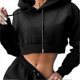 thumbnail image 1 of 2 Pcs/Set Women Fall Hoodie Pants Set Long Sleeve Thick Hooded Short Top Drawstring Elastic Waist, 1 of 4