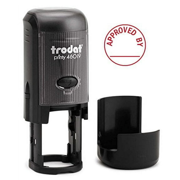 Approved by - Round Self-Inking Rubber Stamp (3/4" Diameter) - Red Ink