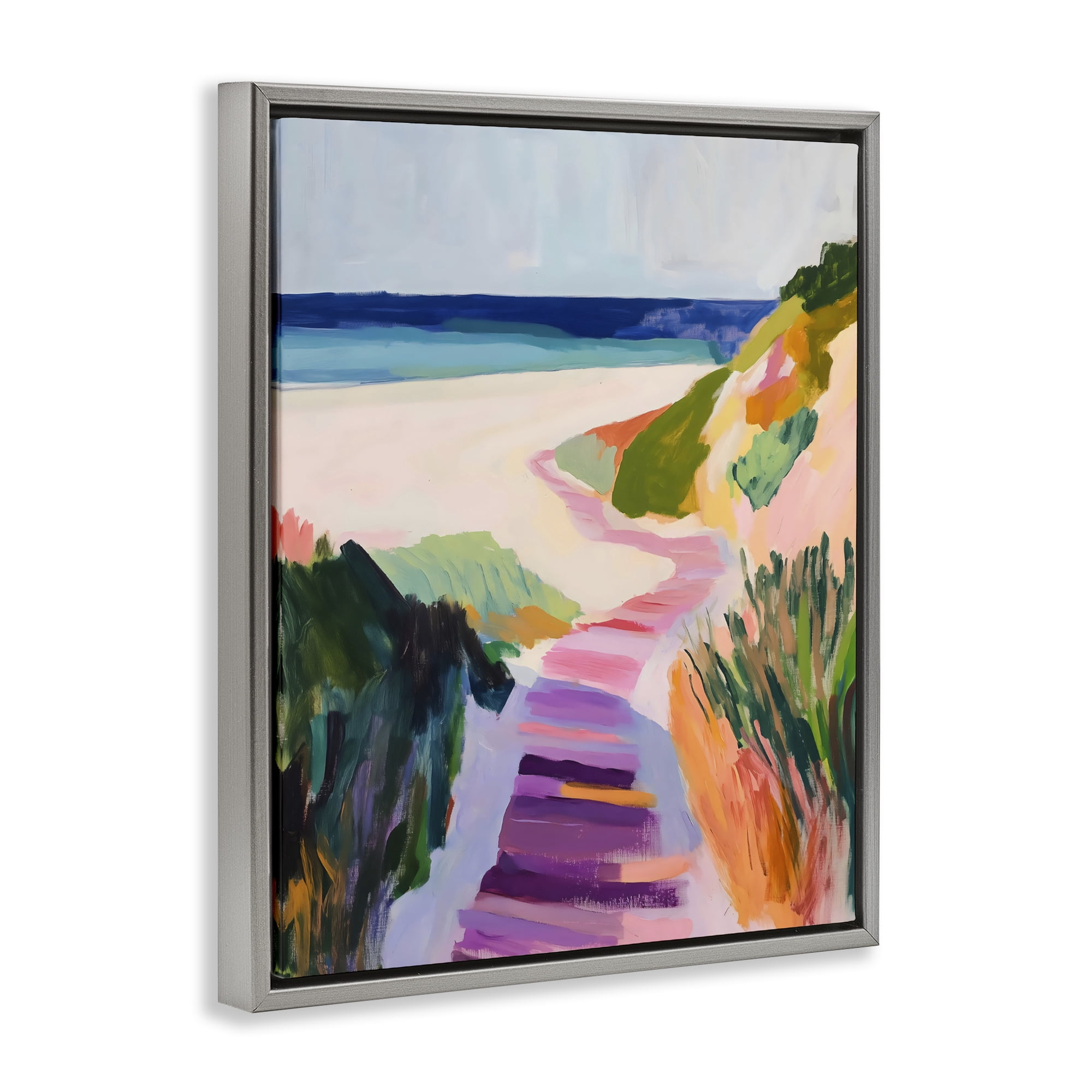 Stupell Industries Pastel Beach Pathway to Shore Gray Framed Floater Canvas Wall Art, design by The Prints Vibe