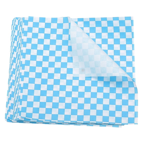 100pcs Square Checkered Pattern Wax Paper Sheets 7" x 7", Blue