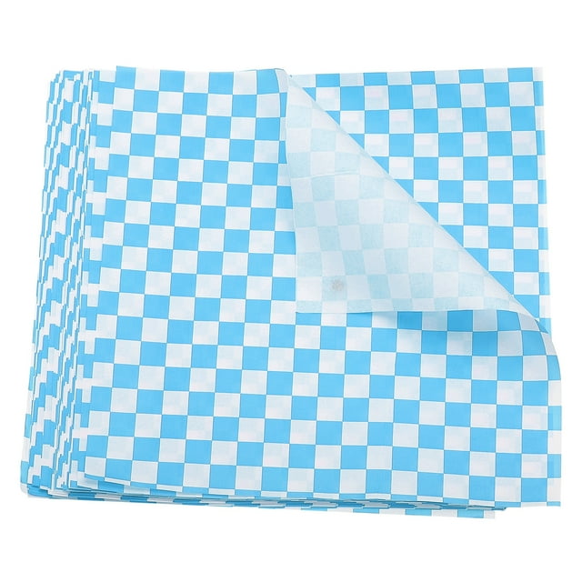 100pcs Square Checkered Pattern Wax Paper Sheets 7" x 7", Blue