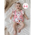 thumbnail image 6 of Miaouyo Infant Baby Girls Halloween Romper 0 3 6 12 18 Months Pumpkin Print Fly Sleeves Square Neck Jumpsuits and Cute Headband, 6 of 9