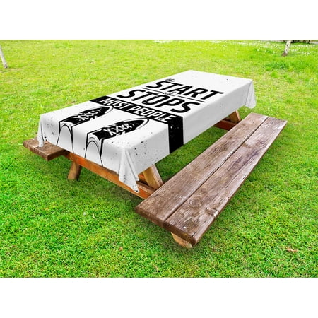 

Quote Outdoor Tablecloth Modern Motivational and Inspiring Quotation with Teenager Artwork Image Print Decorative Washable Fabric Picnic Tablecloth 58 X 120 Inches Coconut Black by Ambesonne