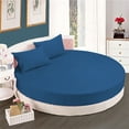 thumbnail image 1 of BedDecor 600 TC Solid Pattern Fits Upto 9" to 15" Inch Extra Deep Pocket (Medium Blue, 96" Diameter) 100% Egyptian Cotton Base 4 Pcs Round Sheet Set, 1 of 1