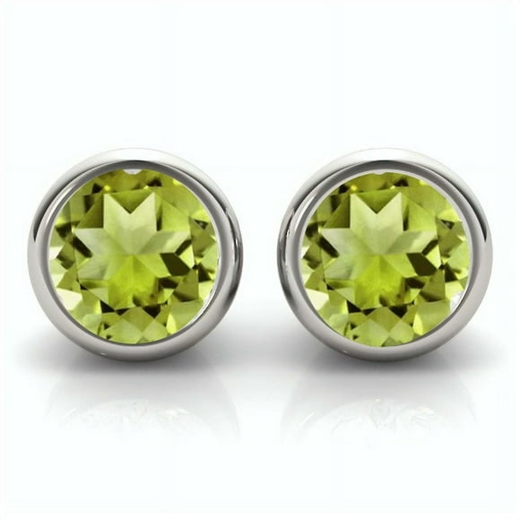 Peridot Bezel Stud Earrings 925 Sterling Silver Round Cut Peridot Jewelry Peridot Studs August Birthstone Earrings Green Stone Jewelry