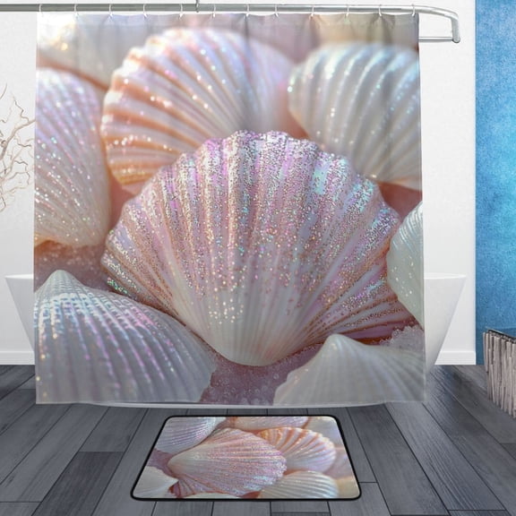 BZSMCE Shower Curtain and Bath Accessory Set,Glistening Seashells Pattern