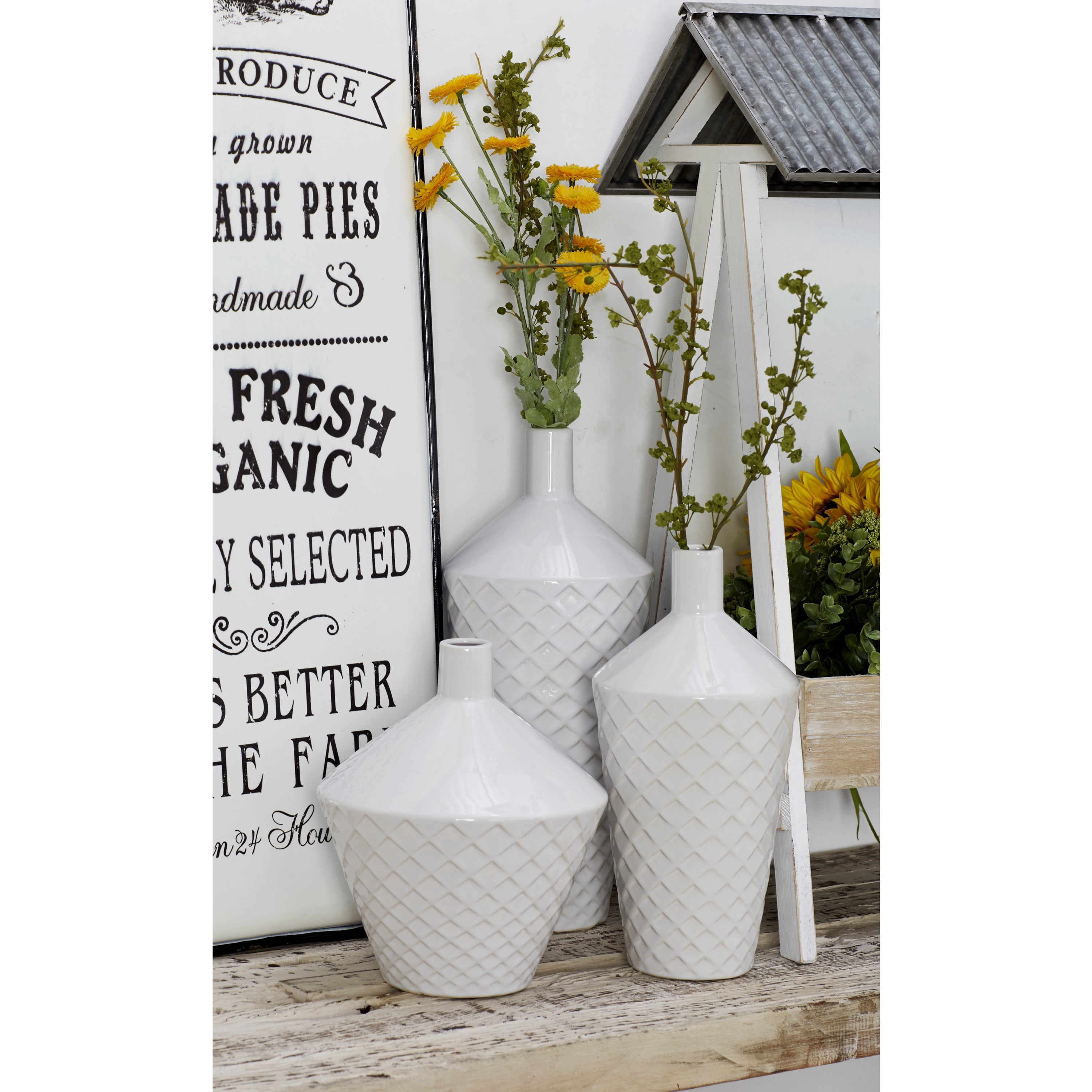 DecMode 10", 13", 15"H White Porcelain Vase, Set of 3
