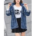thumbnail image 4 of GHSDFBB Women's Oversized Mid Long Denim Jacket Jean Biker Coat, 4 of 7