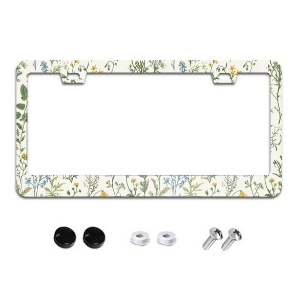 Herbs and Wild Flowers Botanical Floral License Plate Frames for Women Men Car Plate Holder Cover Metal Tag Aluminum Car Accessories Front Rear Plate Decor