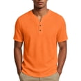 thumbnail image 3 of WULMLEO Mens T-Shirts Casual Summer Short Sleeve Athletic Work Tops Gym Workout Fashion Henley Shirts Orange XL, 3 of 8