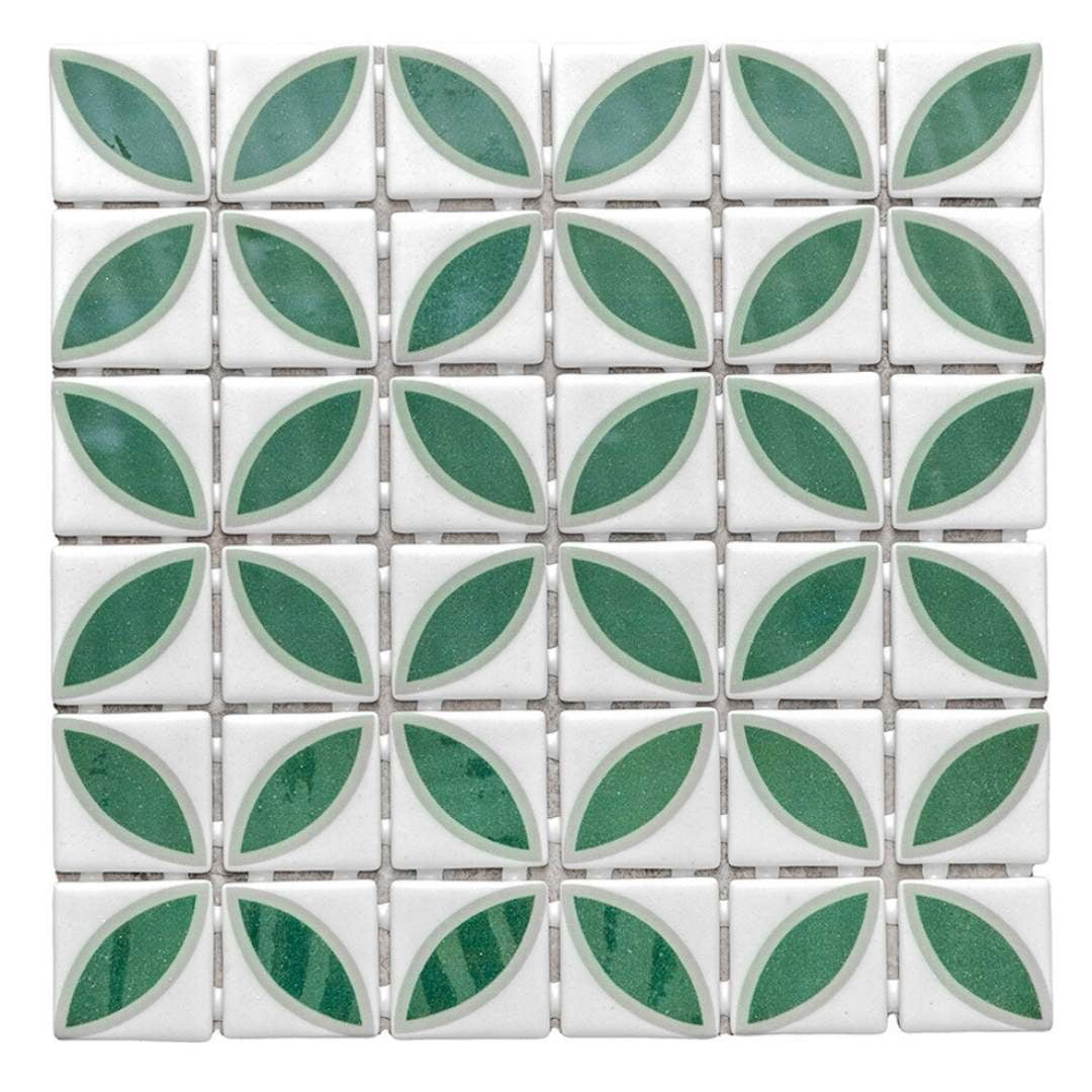 The Tile Life Eterna Lily 2" x 2" Basil Matte & Shiny Glass Mosaic Wall Tile, 1 Sheet