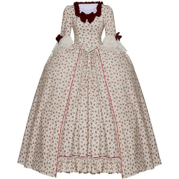 Women's Red Floral Marie Antoinette Dress Rococo Renaissance Ball Gown