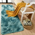 thumbnail image 4 of IR Imperial Rooms Shaggy Rug 3x5ft for Bedroom Fluffy Shag Rug Anti-Slip Living Room Washable Soft Carpet Tie Dye Teal, 4 of 5