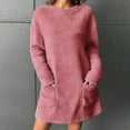 thumbnail image 4 of Efsteb Womens Dresses Casual Fleece Sherpa Dress Round Neck Winter Warm Dresses Solid Color Loose Comfy Dress with Pockets (Pink,S), 4 of 6