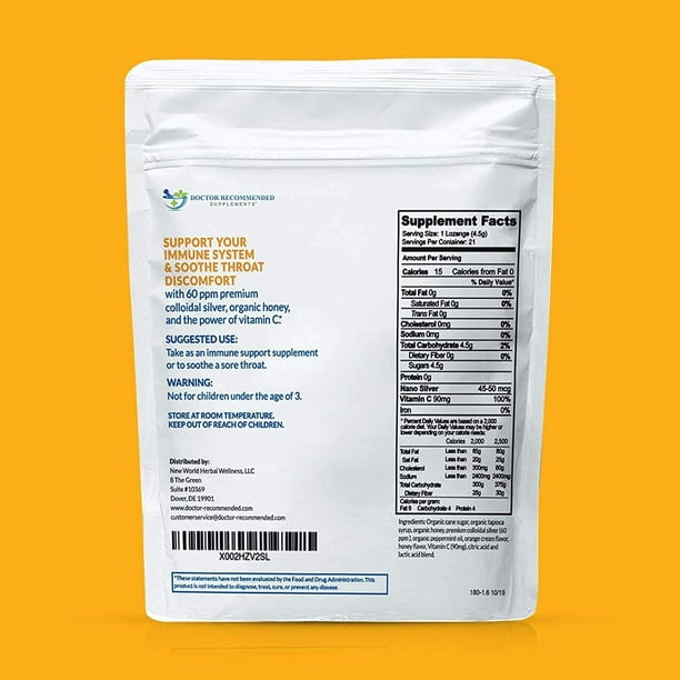 Silver Lozenges with Vitamin C Premium Nano Silver 60 PPM Colloidal