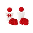 thumbnail image 2 of BemeyourBBs Toddler Baby Girl Summer Fall Spring Clothes Infant Baby Girls 2 Peice Outfit Shorts Set Cute Vintage Little Girls Short Sleeve Pearl 3D Bowknot T-Shirt Ruffle Shorts Beret Hat, 2 of 8