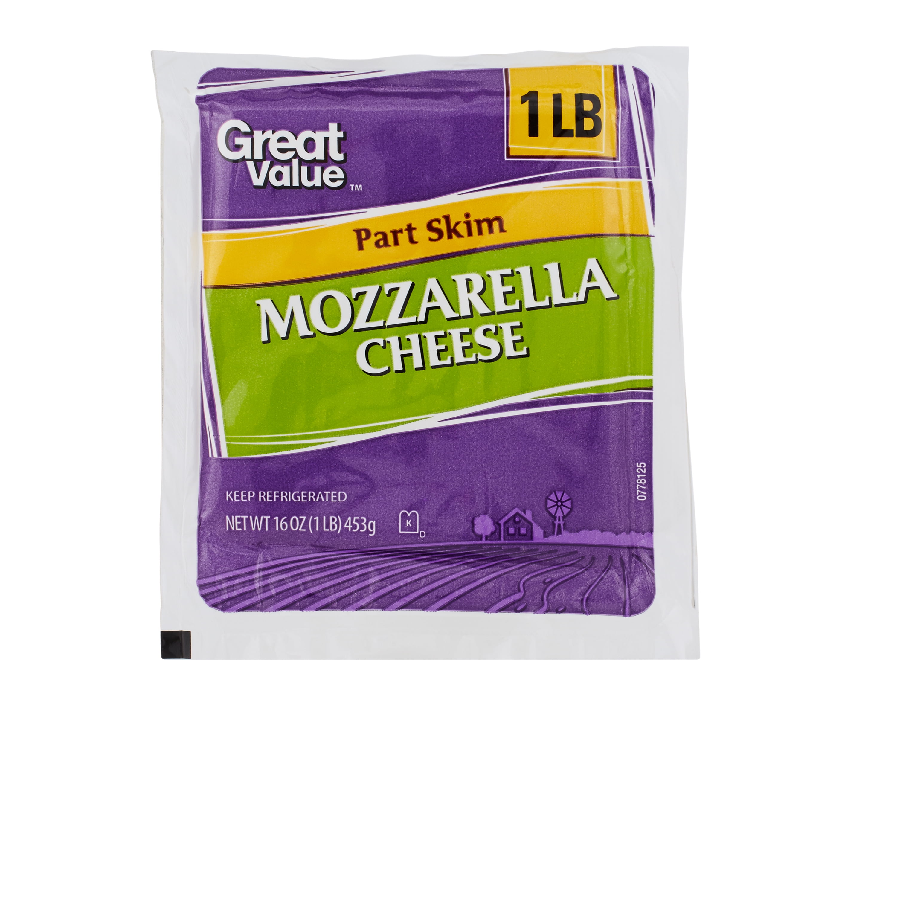 Great Value Part Skim Mozzarella Cheese, 1 lb
