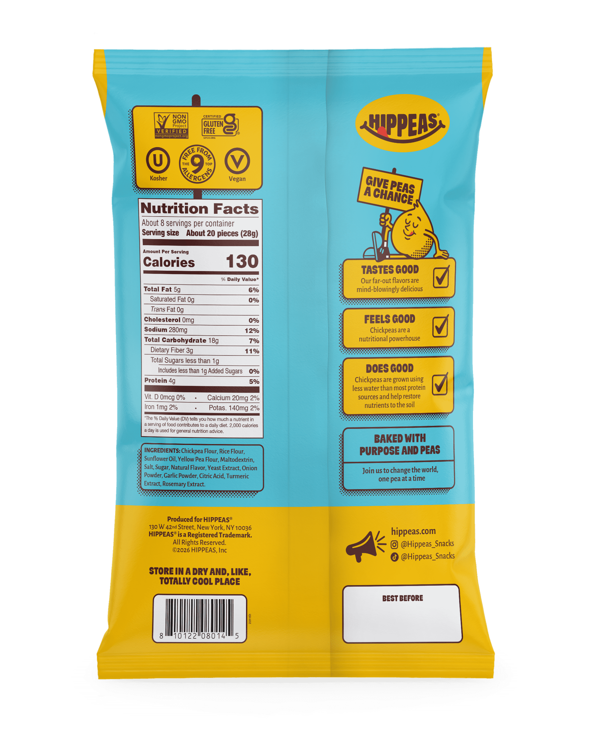 (2 pack) HIPPEAS Chickpea Puffs, Groovy White Cheddar, Gluten Free, Dairy Free, 4g Protein, 8 oz