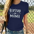 thumbnail image 4 of WREESH Mother's Day Mama Shirts Women's Short Sleeve Round Neck Graphic Printed Loose Tops Dark Blue, 4 of 5