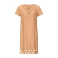 thumbnail image 3 of Jusqu'à 65 % de Réduction! Robes de Mode d'Été pour Femmes 2024 Grande Taille Coton Lin Couleur Unie Robe en Dentelle Soluble dans l'Eau Manches Courtes Col en V Longueur Genou, 3 of 5