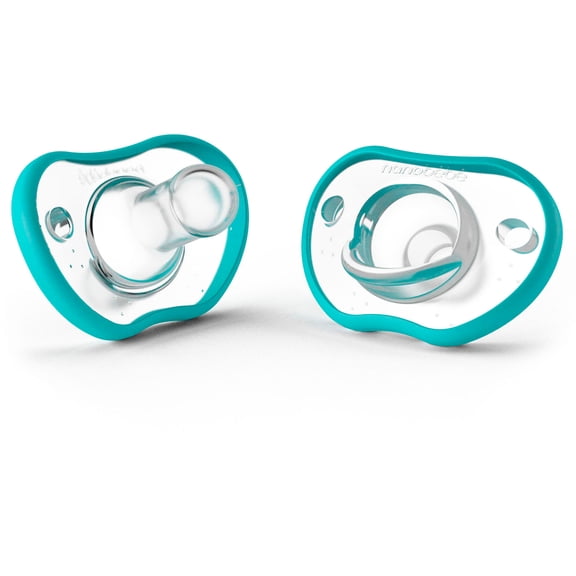 Nanobebe Baby Pacifiers 0-3 Month - Orthodontic, Curves Comfortably with Face Contour, Award Winning for Breastfeeding Babies, 100% Silicone, Perfect Baby Registry Gift 2pk,Teal
