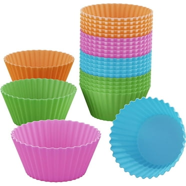 Bakerpan Silicone Muffin Cups - Reusable Cupcake Liners For Baking - Set Of 24 Silicone Cupcake Molds - Premium Reusable Cupcake Liners For Baking