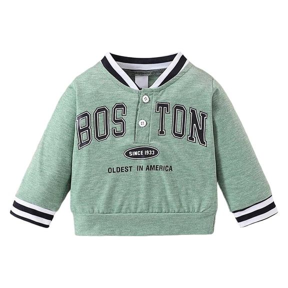 Emitonse Toddler Baby Girls T Shirts Girls' Casual Comfortable Long Sleeved Pullover With Letter Print Color At The Cuffs Green,Size 9-12 Months