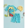 thumbnail image 2 of Wassery Infant Baby Boys Summer 3PCS Swimsuit Animal Printed Short Sleeve Tops and Swim Trunks 6M 9M 12M 18M 24M 2T 3T Toddler Bathing Suit Rash Guard Set with Swim Cap, 2 of 9