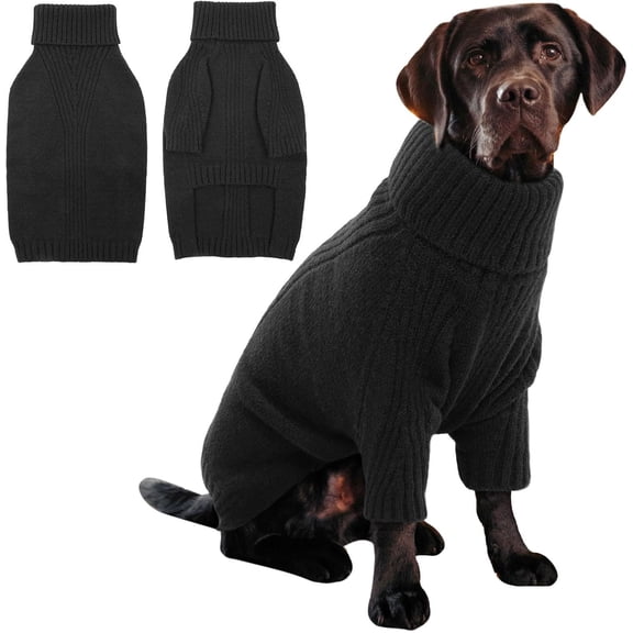 NCY XXL Dog Sweater,Thermal Knit Big Dog Sweater with Sleeve,Pet Turtleneck Doggy Sweatshirt for Extra Large Dogs Boy Girl,Stretchy Large Dogs Cold Weather Outfit Pitbull Clothes,(Black,XXL)