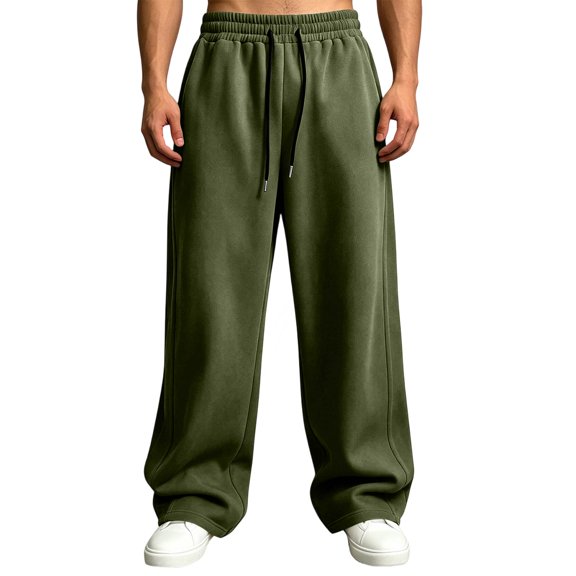Domuza Baggy Sweatpants for MenWide Leg Elastic Waist Drawstring Athletic Loose Jogger Lounge Sweat Pants with Pockets Army Green S