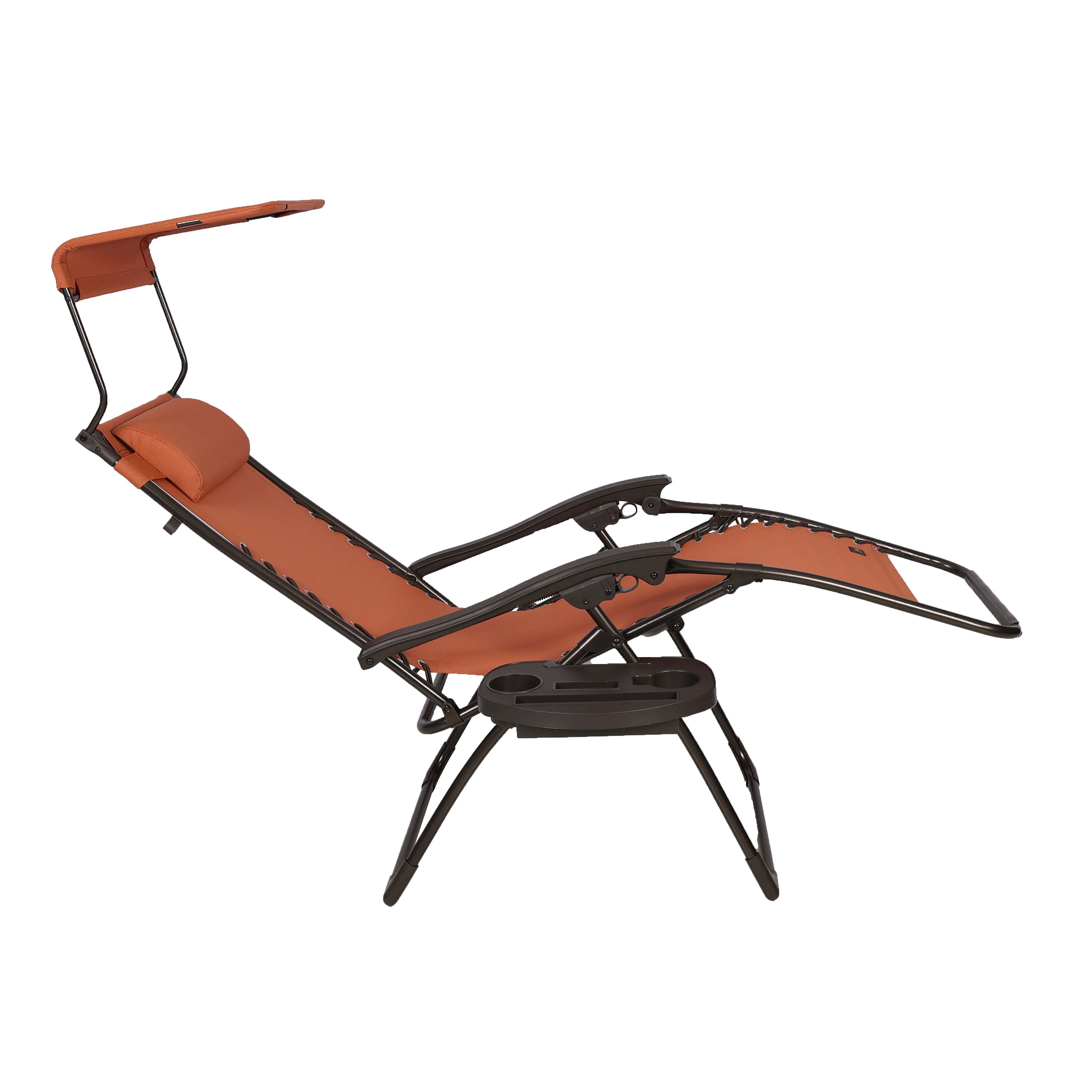 Bliss Hammocks 26" Wide Zero Gravity Chair w/ Canopy, Pillow, & Drink Tray , Outdoor, Lawn, Deck, Patio , Foladable, Adjustable Lounge Chair, Weather & Rust Resistant , 300 Lbs Capacity-Terracotta - image 5 of 6