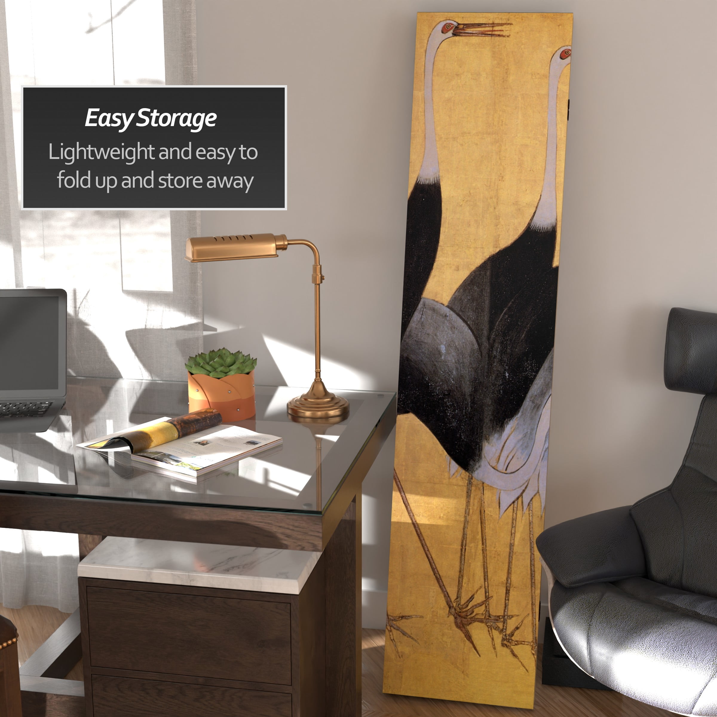 Oriental Furniture 6 ft. Tall Double Sided Cranes Room Divider - 4 Panel